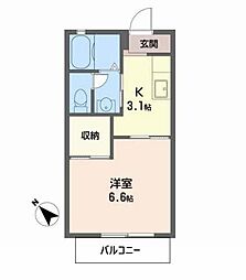 マノワールA棟 1Kの間取図画像