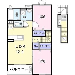 ベル　ポストＢ 2階2LDKの間取り