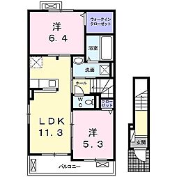 シャルマン若宮G 2LDKの間取図画像