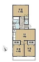 ハレレアマンション 3階3DKの間取り