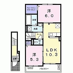 カサブランカ 2LDKの間取図画像