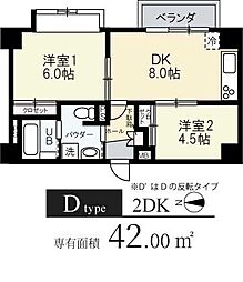 フォレストコート伊丹 2DKの間取図画像