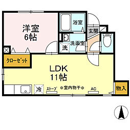リ・ヴィラージュ 1階1LDKの間取り