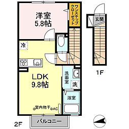 ナツドルーニ 2階1LDKの間取り