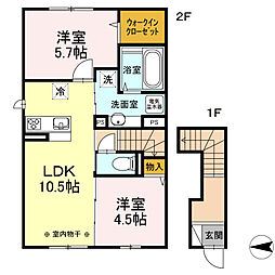 グラーティア 2階2LDKの間取り