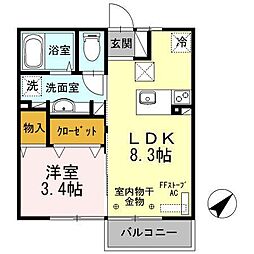 モンテローザ小待Ｂ 1階1LDKの間取り