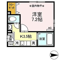 ルグランウィルB 1Kの間取図画像