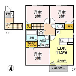 グラン フォート　Ａ 2階3LDKの間取り