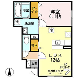 ラフィーネ東城北 1階1LDKの間取り
