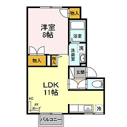 メイユールユウ 2階1LDKの間取り