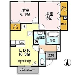 ホワイトファミール 1階2LDKの間取り