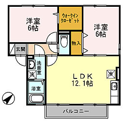 ウィルモア原口B 2LDKの間取図画像