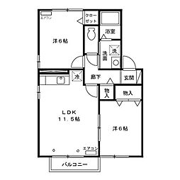 プラティーク千代田B棟 2LDKの間取図画像