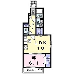 フルール 1階1LDKの間取り