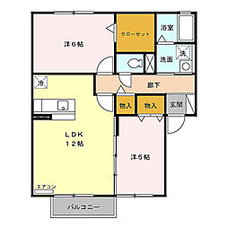 グランモア池田　Ａ 2階2LDKの間取り