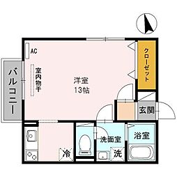 リヴェール三田 ワンルームの間取図画像