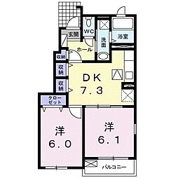 サリーチェI 1階2DKの間取り