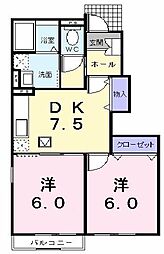サンベリーナB 2DKの間取図画像