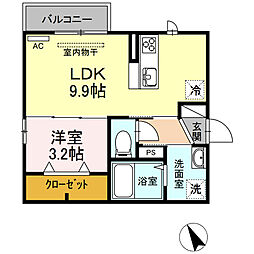 セジュールキューヴ 1LDKの間取図画像