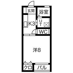 エクセラン1 1Kの間取図画像