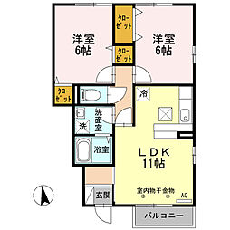 グランディフローラ 2LDKの間取図画像