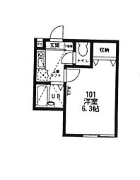 オーシャン 1階ワンルームの間取り