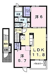 ニューアメニティ太子2棟 2LDKの間取図画像