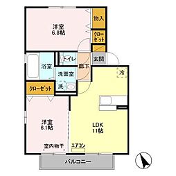 サンセール成田 2LDKの間取図画像