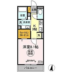 JR鹿島線 鹿島神宮駅 3.2kmの賃貸アパート 3階1Kの間取り