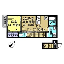 AJ都賀2 1DKの間取図画像