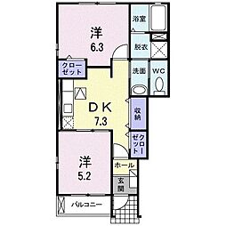 カーサ．エテルノ　II 1階2DKの間取り