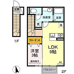 ＤーｒｏｏｍならはII 2階1LDKの間取り