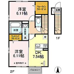 ベルフルール 2DKの間取図画像
