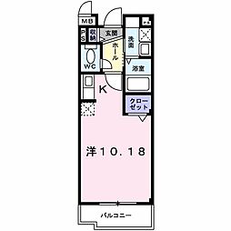 エアリーイースト ワンルームの間取図画像