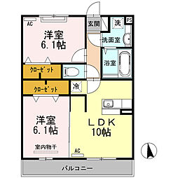 スリー・スター5号館B 2LDKの間取図画像