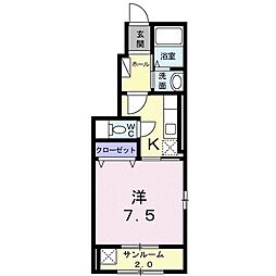 センターロード 1Kの間取図画像