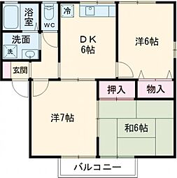 ロイヤルガーデン横尾A 3DKの間取図画像