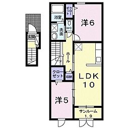 ヴィラ　プレジー　III 2階2LDKの間取り