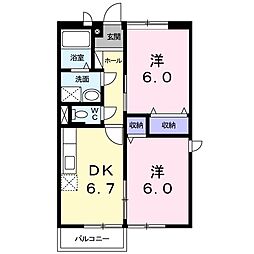 コートセゾン 2階2DKの間取り