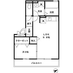 寺原サンハイツ2 1LDKの間取図画像