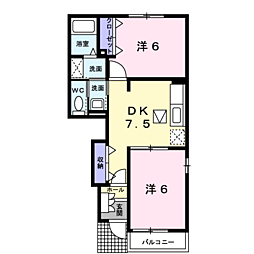 ランドヒルズ　Ａ 1階2DKの間取り
