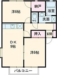 レーベン1 2DKの間取図画像