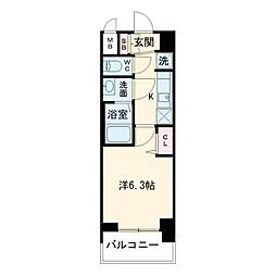 プレサンス大手前ピリオド 9階1Kの間取り