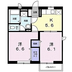 サンパティークおかもとA 2Kの間取図画像