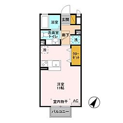 プレジール松原　Ｂ 2階ワンルームの間取り