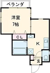 バンベール清水2 1Kの間取図画像