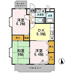 ディアコート大原 3DKの間取図画像