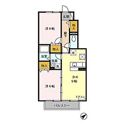 ローズコート加茂 2DKの間取図画像