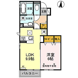 ルージュ 伊勢宮　Ｂ棟 1階1LDKの間取り