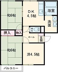 ガーデンハウス沖野Ａ棟 2階3DKの間取り